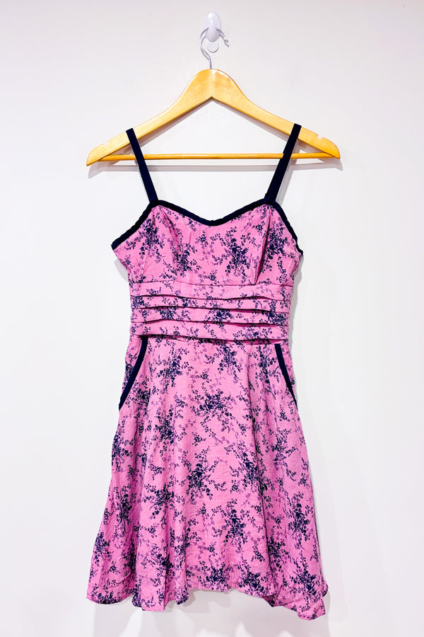 Robe mauve et marine fleurie* seconde main - Unique Vintage- La Penderie du Paradis