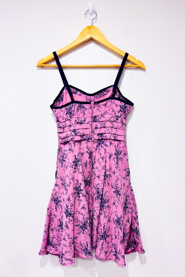 Robe mauve et marine fleurie* seconde main - Unique Vintage- La Penderie du Paradis