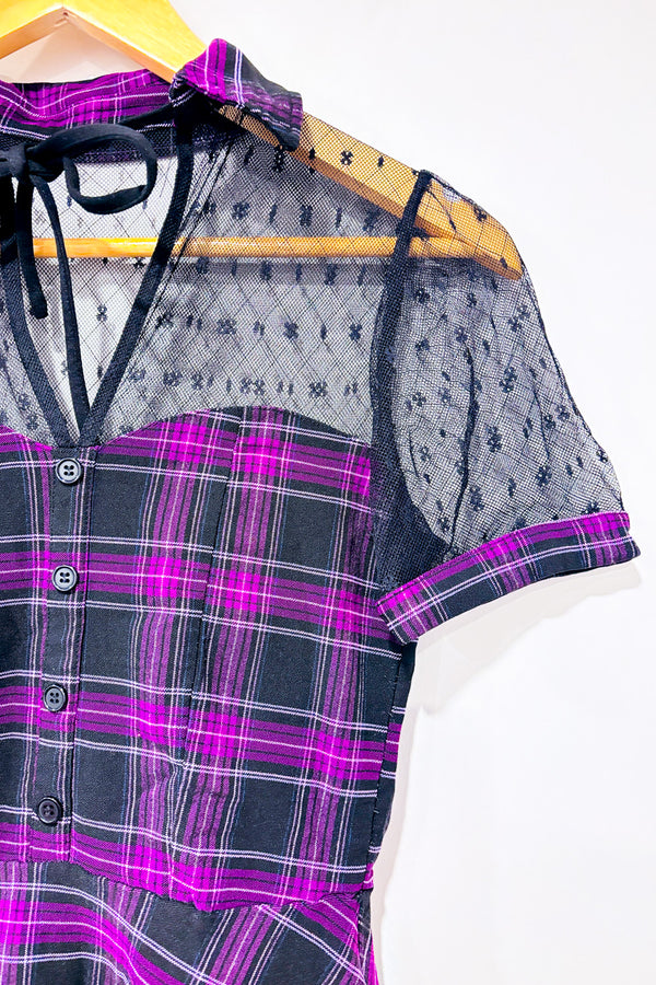 Robe mauve et noire à carreaux avec maille* seconde main - Unique Vintage- La Penderie du Paradis