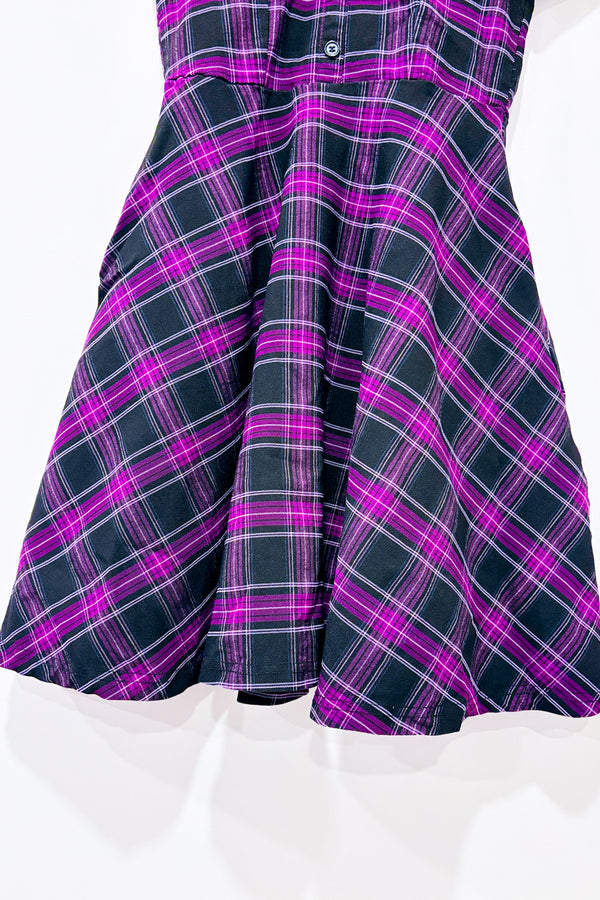 Robe mauve et noire à carreaux avec maille* seconde main - Unique Vintage- La Penderie du Paradis