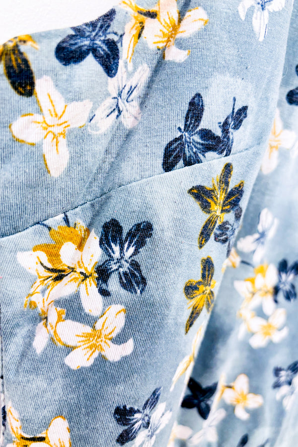 Robe d'été bleue fleurie seconde main - Max Cocos- La Penderie du Paradis