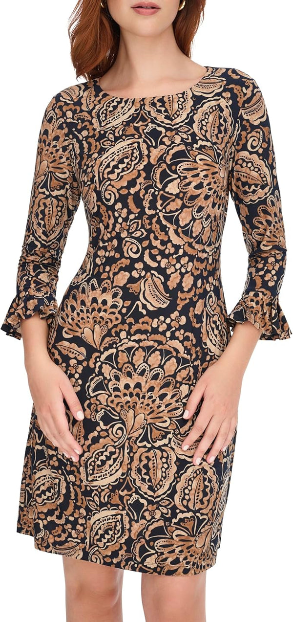 Robe marine et brune fleurie* seconde main - Tommy Hilfiger- La Penderie du Paradis