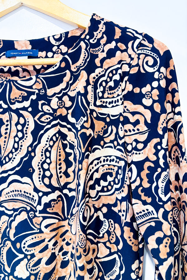 Robe marine et brune fleurie* seconde main - Tommy Hilfiger- La Penderie du Paradis