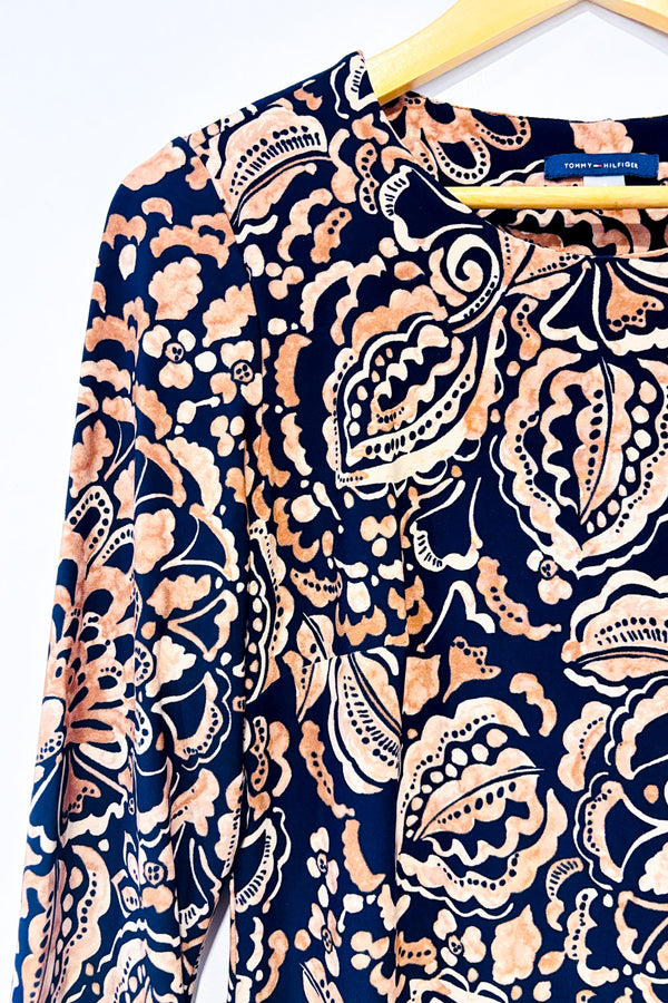 Robe marine et brune fleurie* seconde main - Tommy Hilfiger- La Penderie du Paradis