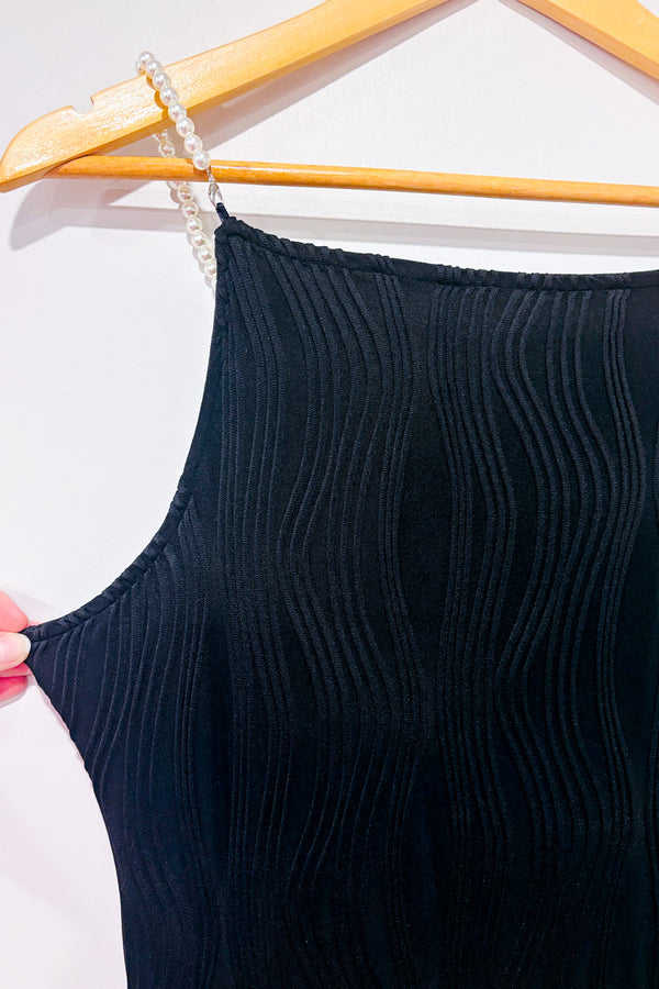 Robe midi noire texturée effet ondulé* seconde main - Rihoas- La Penderie du Paradis