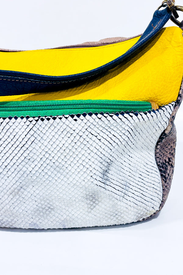 Sac à main bleu et jaune en cuir motif animal-Ebarrito-La Penderie du Paradis 🕊