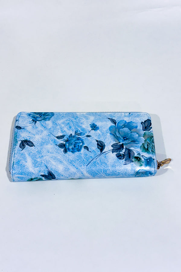 Portefeuille faux cuir bleu fleuri-Autres-La Penderie du Paradis 🕊