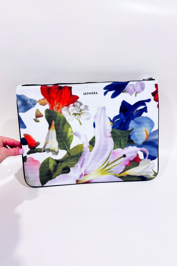 Pochette cosmétique blanche fleurie seconde main - Sephora- La Penderie du Paradis
