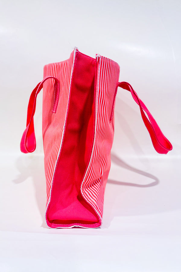 Sac réutilisable rose rayé rigide seconde main - Lancôme- La Penderie du Paradis