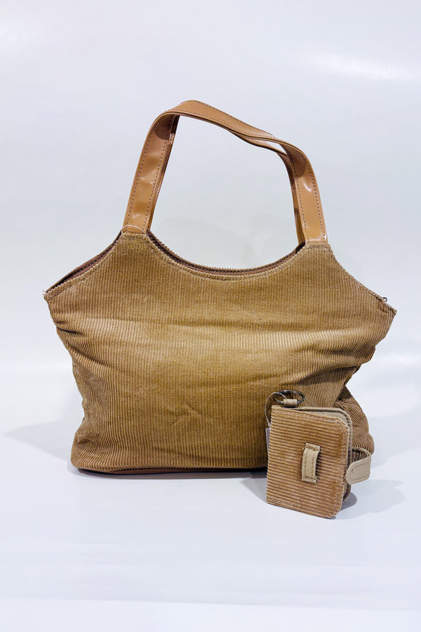 Sac fourre-tout beige en velours côtelé avec pochette* seconde main - Yves Rocher- La Penderie du Paradis