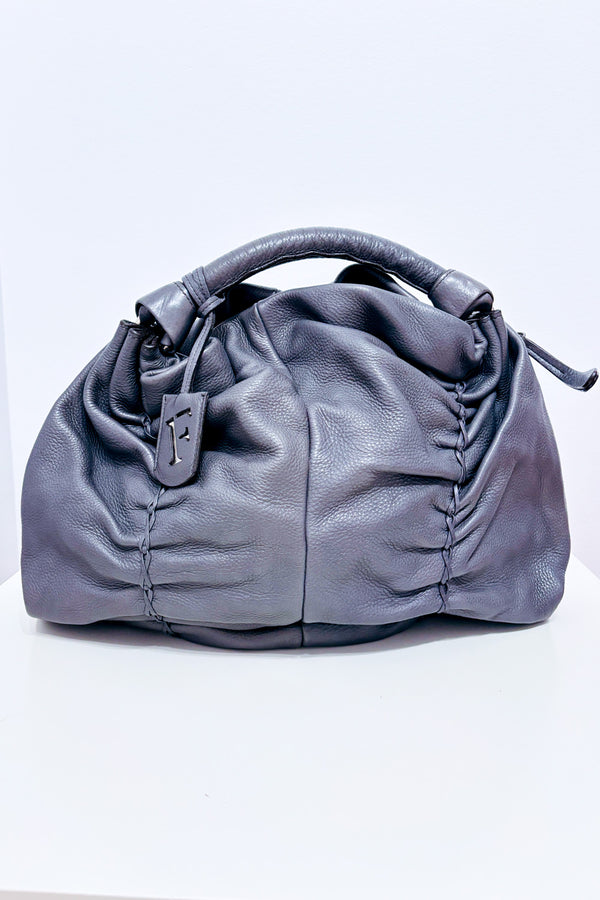 Sac à main gris en cuir froncé* seconde main - Furla- La Penderie du Paradis