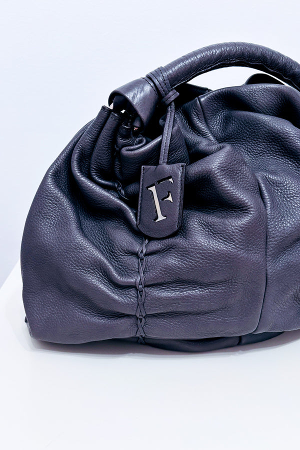 Sac à main gris en cuir froncé* seconde main - Furla- La Penderie du Paradis