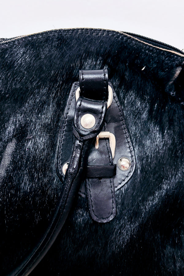 Sac à main noir en cuir effet poil avec bandoulière* seconde main - Maurizio Taiuti- La Penderie du Paradis