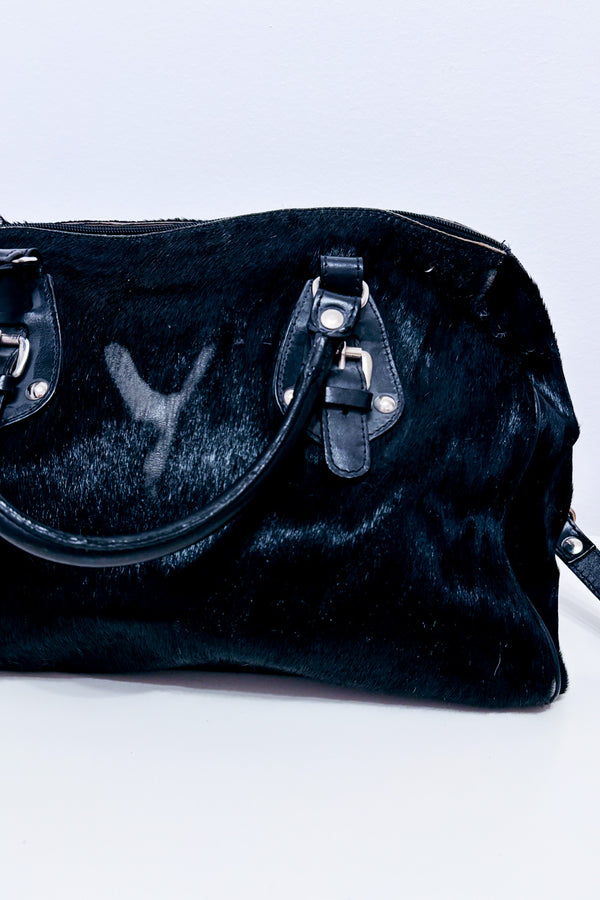 Sac à main noir en cuir effet poil avec bandoulière* seconde main - Maurizio Taiuti- La Penderie du Paradis