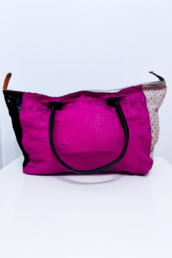Sac tote multicolore en cuir texturé* seconde main - Ebarrito- La Penderie du Paradis