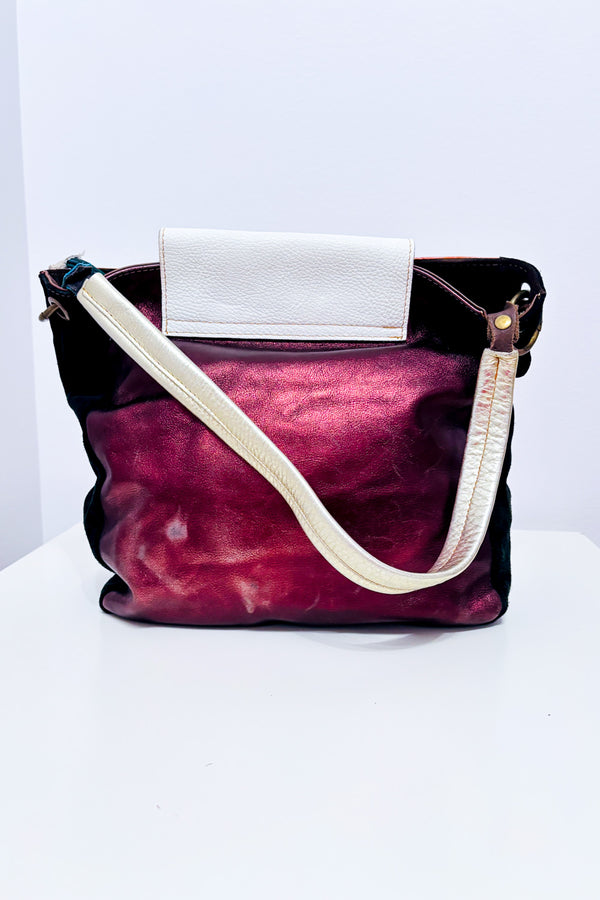 Sac Ebarrito : face bourgogne scintillante et anse blanche