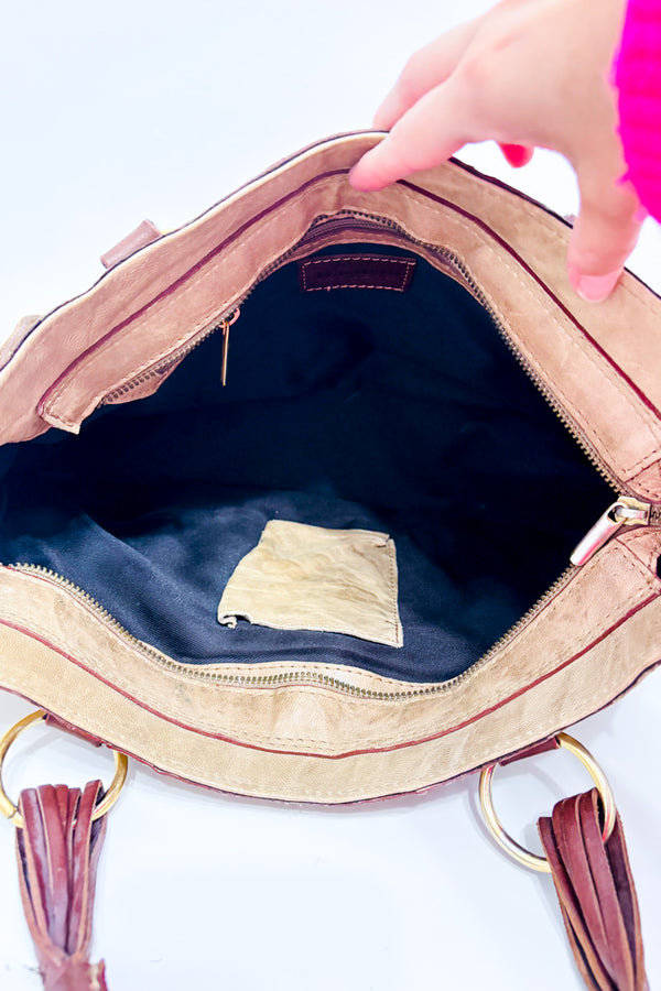 Sac à main beige en cuir et fourrure seconde main - Nardelli- La Penderie du Paradis