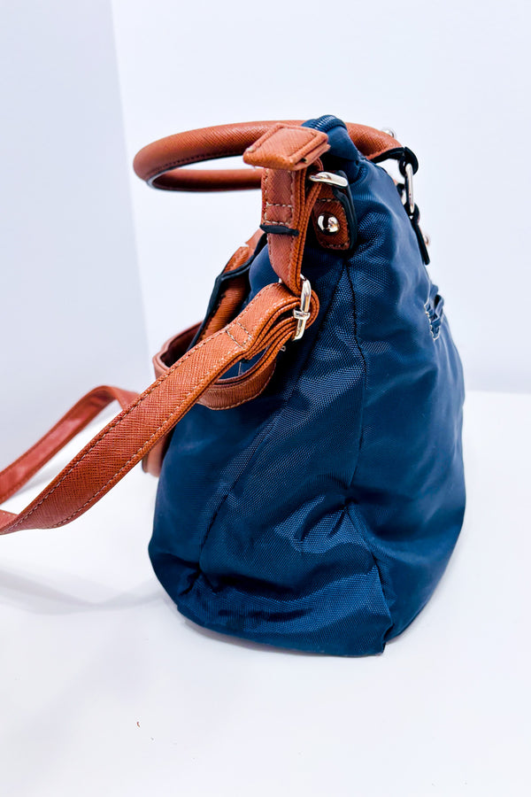 Sac à main marine et brun à bandoulière* seconde main - Roots- La Penderie du Paradis