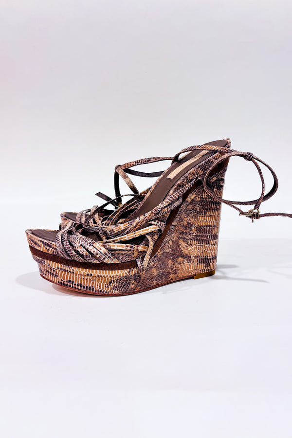 Sandales brunes en cuir motif crocodile (8.5)-BCBG Maxazria-La Penderie du Paradis 🕊