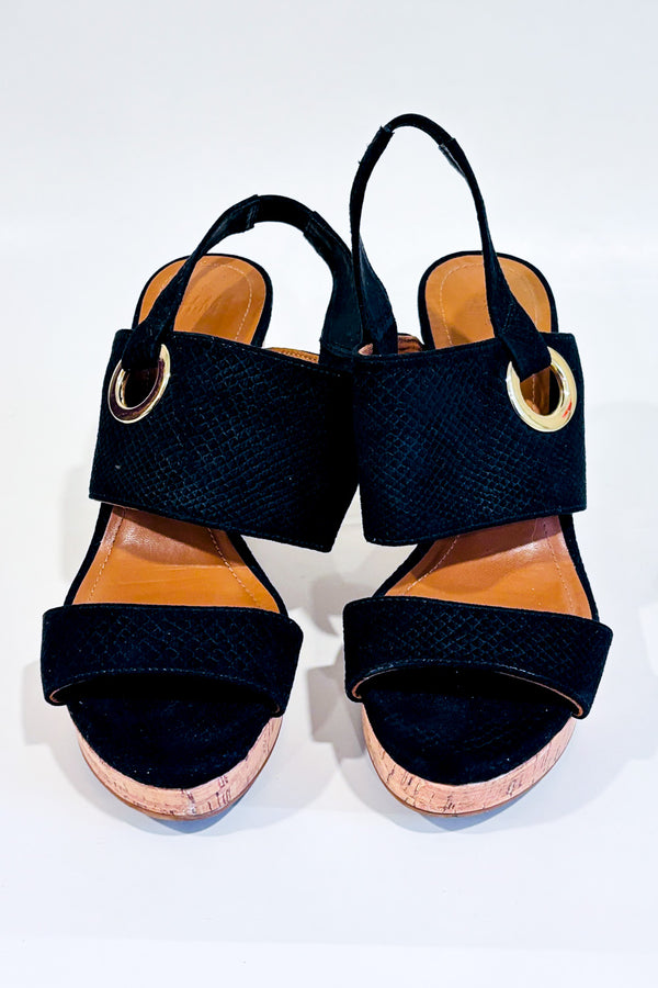 Sandales plateformes noires à semelles de liège seconde main - H&M- La Penderie du Paradis