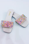 Sandales plates blanches avec paillettes multicolores seconde main - Fashion- La Penderie du Paradis