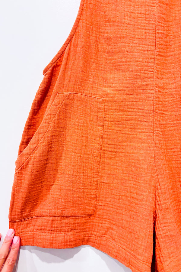 Salopette orange en coton gaufré (l)-Bilabong-La Penderie du Paradis 🕊