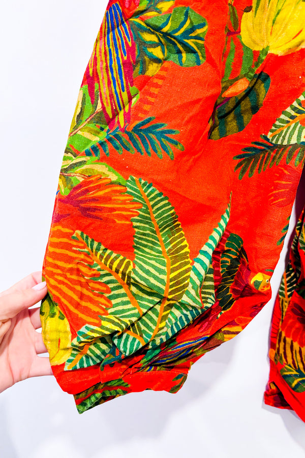 Romper orange en lin avec pélican et feuilles (s)*-FARM Rio-La Penderie du Paradis 🕊