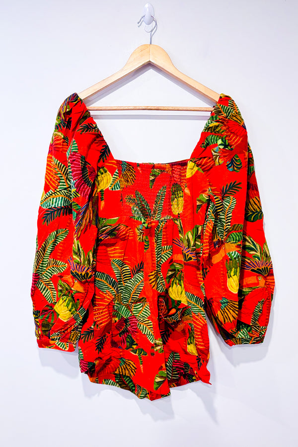 Romper orange en lin avec pélican et feuilles (s)*-FARM Rio-La Penderie du Paradis 🕊