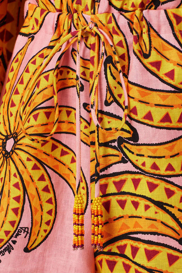 Romper rose et jaune en lin motif bananes (s)*-Farm Rio-La Penderie du Paradis 🕊