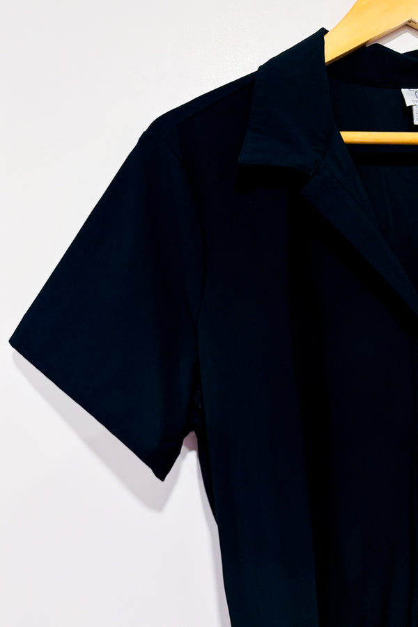 Romper noir ceinturé à col chemise* seconde main - Tristan- La Penderie du Paradis