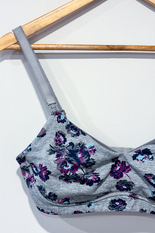 Soutien-gorge d'allaitement gris fleuri (36D) - Maternité seconde main Thyme