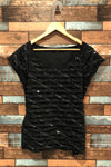 T-shirt noir froufrous et paillettes (l) seconde main Grenier