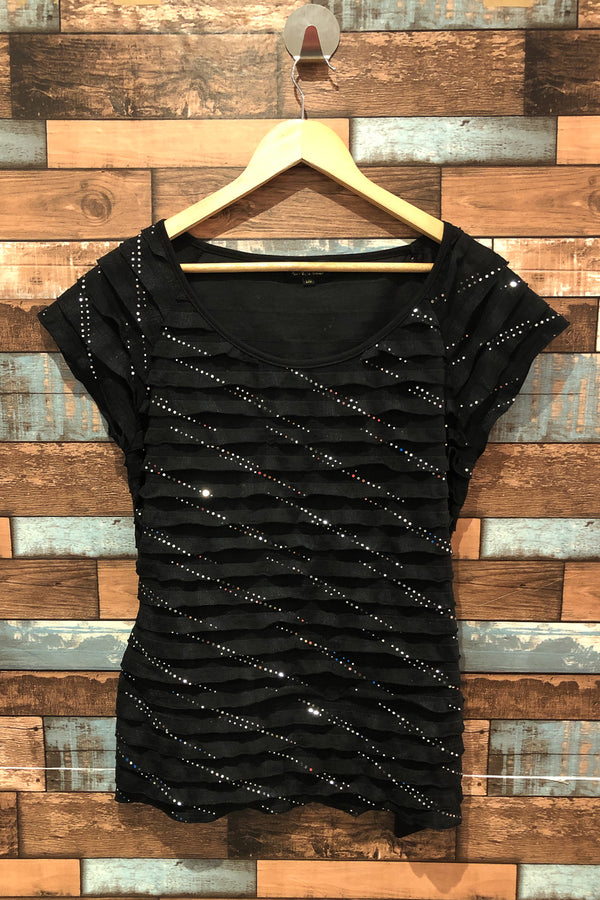T-shirt noir froufrous et paillettes (l) seconde main Grenier