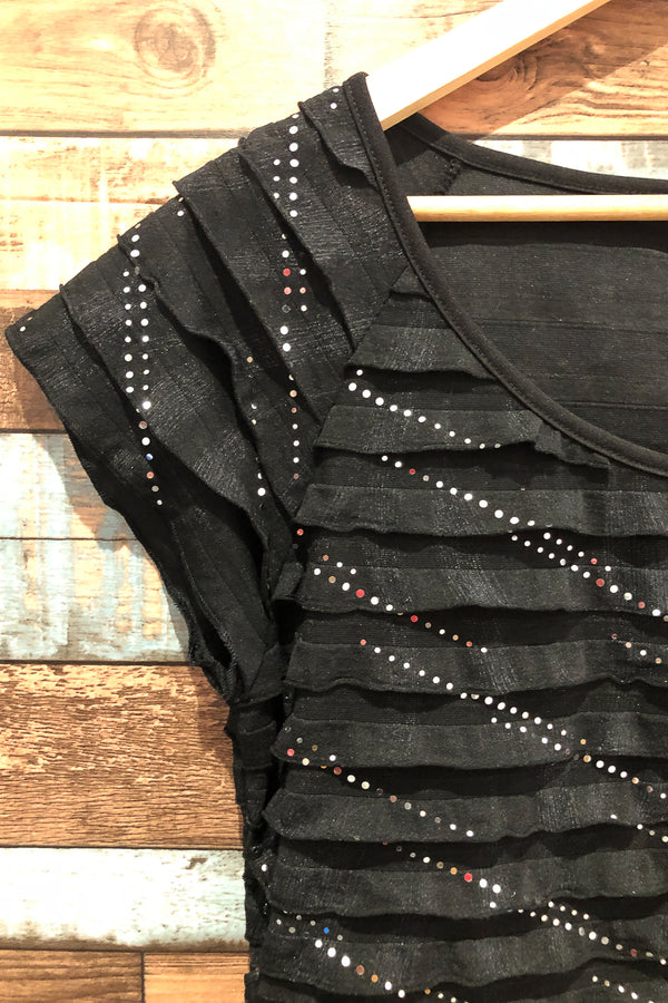 T-shirt noir froufrous et paillettes (l) seconde main Grenier
