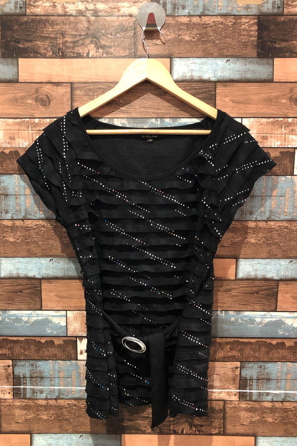 T-shirt noir froufrous et paillettes (l) seconde main Grenier