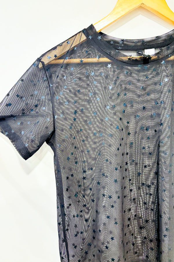 T-shirt noir transparent avec motif étoiles (xs) -- La Penderie du Paradis 🕊