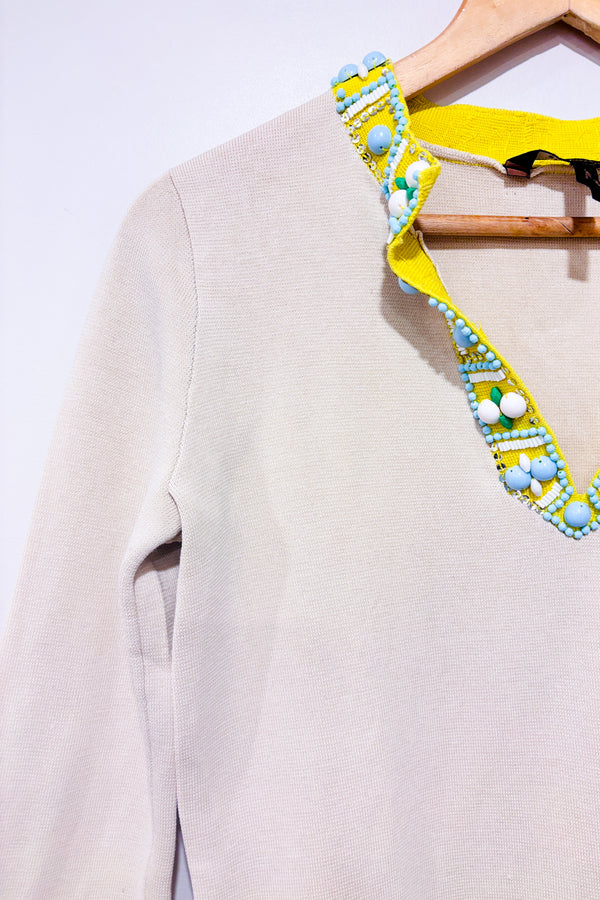 Tunique beige et jaune avec billes (xs)-BCBG Maxazria-La Penderie du Paradis 🕊