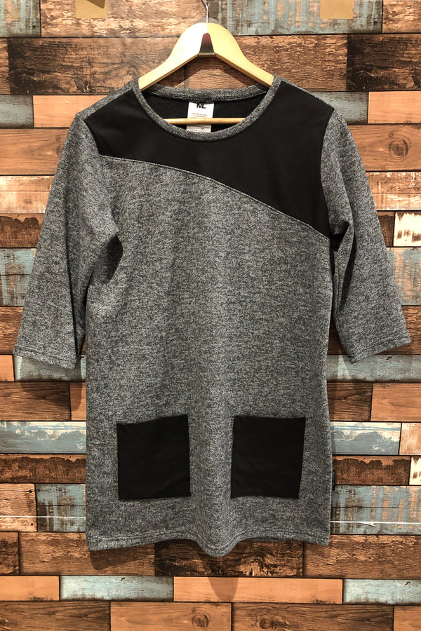 Tunique grise avec faux cuir (m) seconde main ML Création