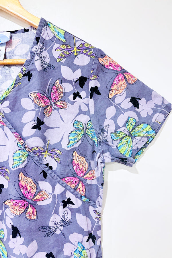 Uniforme médical gris avec papillons multicolores (xs)-Scrubs-La Penderie du Paradis 🕊