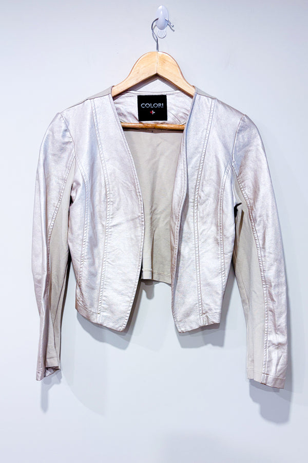 Veste ouverte champagne faux cuir (xs)-Colori-La Penderie du Paradis 🕊