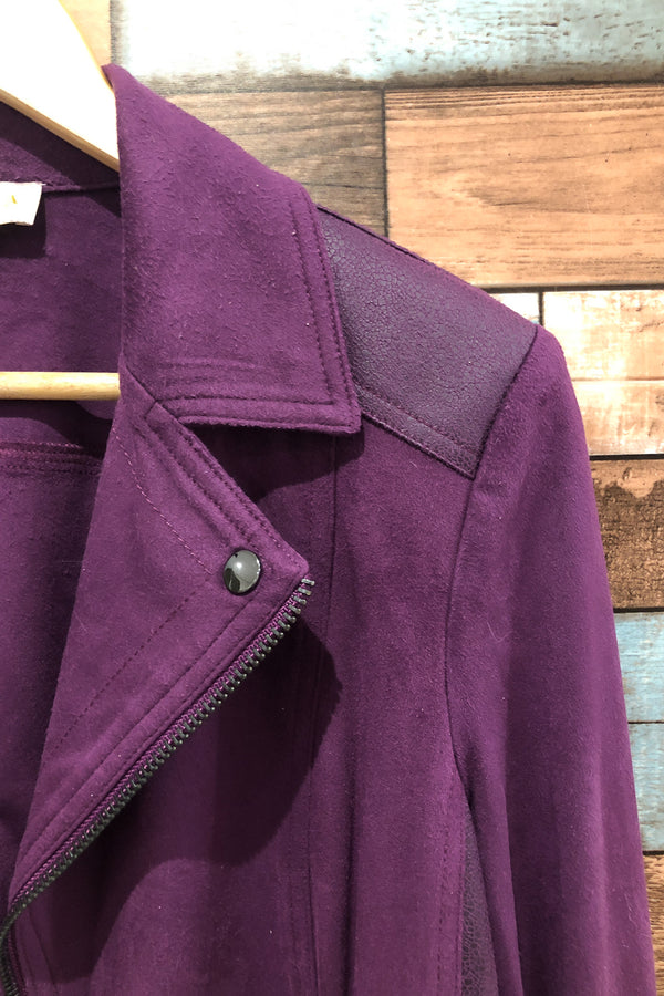 Veste ouverte mauve en suède (l) seconde main Laura