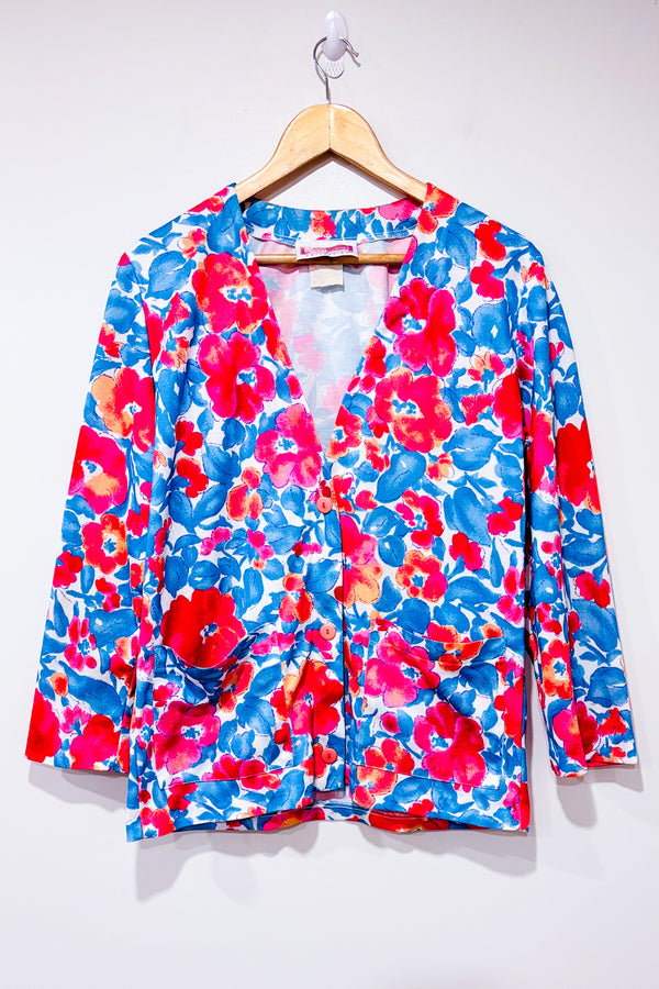 Cardigan vintage à boutons rose et bleu fleuri (l)-Functionals Collection-La Penderie du Paradis 🕊