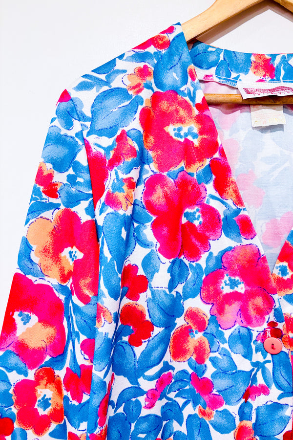 Cardigan vintage à boutons rose et bleu fleuri (l)-Functionals Collection-La Penderie du Paradis 🕊