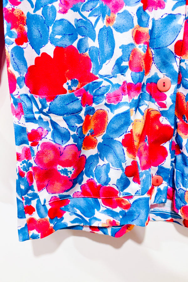 Cardigan vintage à boutons rose et bleu fleuri (l)-Functionals Collection-La Penderie du Paradis 🕊