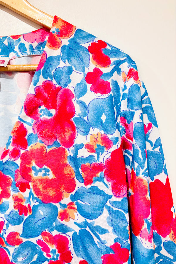 Cardigan vintage à boutons rose et bleu fleuri (l)-Functionals Collection-La Penderie du Paradis 🕊