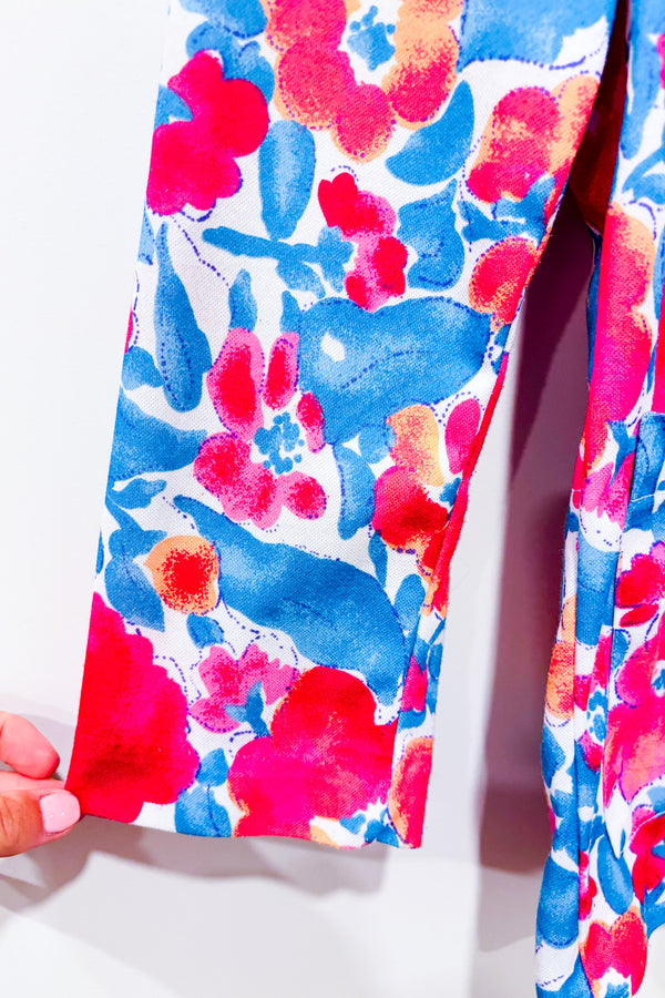 Cardigan vintage à boutons rose et bleu fleuri (l)-Functionals Collection-La Penderie du Paradis 🕊