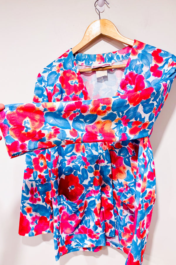 Cardigan vintage à boutons rose et bleu fleuri (l)-Functionals Collection-La Penderie du Paradis 🕊