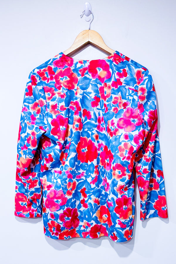 Cardigan vintage à boutons rose et bleu fleuri (l)-Functionals Collection-La Penderie du Paradis 🕊