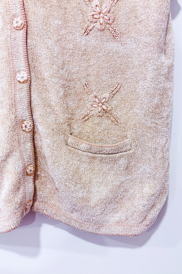 Cardigan vintage beige sans manche beige fleuri (l)-Autres-La Penderie du Paradis 🕊