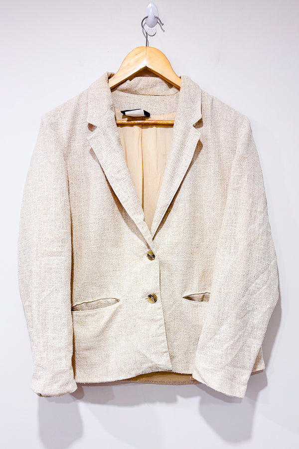Veston vintage beige coton et lin (l)-Clichy-La Penderie du Paradis 🕊